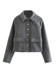 Women's Jackets Spring And Autumn Short Woolen Coat Gray Soft Single-Breasted Jacket Cropped Tops Without Stretch Bust Is In 100-110CM