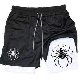 Men's Shorts Mens performance shorts breathable spider print gym summer sports and fitness exercise Q240427