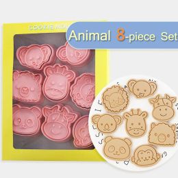 Moulds 8Pcs/Set Animal Series Cookie Stamp Mold Giraffe Lion Panda Elephant Cow Monkey Koala Shape Biscuit Mold Baking Decoraor