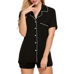 Women's Sleepwear Short Sleeve Summer Pajama Set Fashion Solid Color Button Down Home Wear Casual Suit The Nightgown Pyjamas