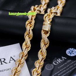 Pass Diamond Tester 8mm-14mm Full VVS Moissanite Iced Out Rope Chain 925 Sterling Silver Men Hip Hop Jewelry Twisted Necklace