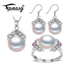 Fenasy 925 Sterling Silver Natural Pearl Ruby Jewellery Sets For Women Vintage Dangle Earrings Bohemian Flower Necklace J1907186452798