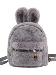 Backpack 2024 Children School Hare Plush Faux Fur Ears Kids Bag For Girls Kawaii Kindergarten Shoulder Mini Backpacks