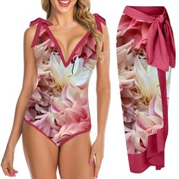 Women's Swimwear Fashion With Matching Cover Ups Floral Sexy Bikini Sets High Cut Chest Pads Suit Beach Two Pieces Bathing