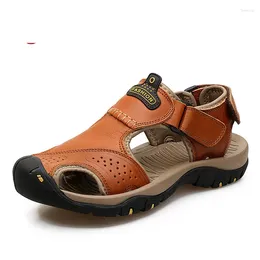 Sandals Mens Casual Beach Outdoor Water Shoes Breathable Trekking Hiking Fishing Genuine Leather Leisure Size 48