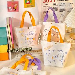 Shopping Bags Lovely Cartoon Printing Simple Style Canvas Bag Women's Students All-Match Girlish Cute Size Foldable