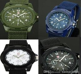 Whole 100pcslot Mix 4colors Cool Summer Men Sport Military Army Pilot Fabric Strap Sports Men Gemius Army Watch SA0023135424