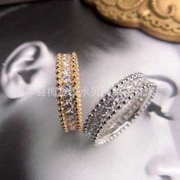 Märke smycken original v guldpläterad mijin perlee full diamantring med avancerad design av pärlkant handgjorda inbäddning lysande