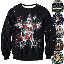 Christmas cosplay trend Hip Hop Rock men's knitted 3D printed crew neck Ugly Christmas hoodie