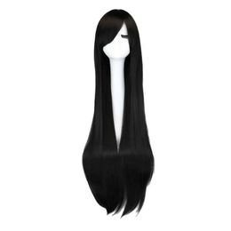 Synthetic Wigs QQXCAIW Long Straight Party Role Play Black 40 inch 100cm Hair Wig Q240427