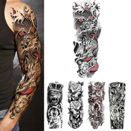 Tattoo Transfer Large Arm Sleeve Tattoo Lion Crown King Rose Waterproof Temporary Sticker Wild Wolf Tiger Men Full Skull Totem Tatoo 240427