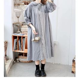 Casual Dresses Spring Autumn 2024 Women Sweet Mori Kei Girl Fashion Embroidered Loose Plus Size Comfortable Linen