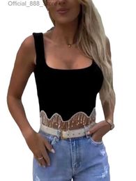Women's Tanks Camis Women s Ribbed Crop Tank Tops Ladies Fringe Sexy Sleless Rhine Fringe Square Neck Vest Sparkly Cami Shirt Top d240427