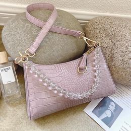 Bag Crocodile Pattern Beaded Tote 2024 Fashion High-quality Leather Women's Designer Handbag Travel Shoulder Armpit