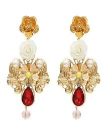 Trendy Gold Metal Flower Drop Dangle Earrings for Women Bridal Baroque Style Pearl Red Blue Crystal Earring Wedding Party Gift9403031
