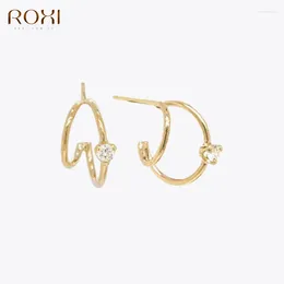 Stud Earrings ROXI Punk Geometric Zircons Earring For Women 925 Sterling Silver 18K Gold Color 1Pair C Shape Piercing Jewelry