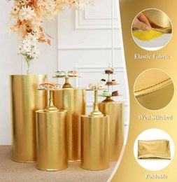 Party Decoration Gold Products Round Cylinder Cover Pedestal Display Art Decor Plinths Pillars For DIY Wedding Decorations Holiday9586793