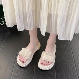 Slippers Women's Beaded Sandals Platform Shoes Soft Flip Flops Non Slip 2024 Summer Outdoor Fashion Home Shoe