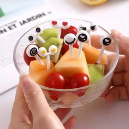 Bento Boxes 10 pieces/set Mini Skeleton Cute Cartoon Eye Kawaii Lunch Box Food Fruit Picking Fork Stick Buffet Sandtop Decorative Q240427