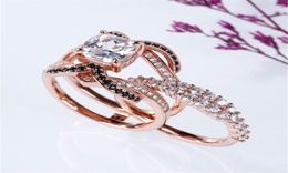 Wedding Rings Luxury Female Geometric Zircon Big Ring Set Cute Rose Gold Colour For Women Trendy Crystal Stone Engagement2835526