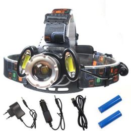 2400 lumens XML T6 LED 2 COB Headlamp USB Rechargeable Hunting Headlight Zoom 18650 Battery Head Lamp Waterproof Torch256N