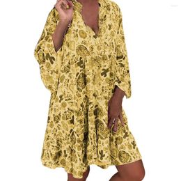 Casual Dresses Plus Size S-5XL Bohemian Summer For Women 2024 Vintage Floral Print Loose Beach Sundress Ruffles Boho Oversized Vestidos