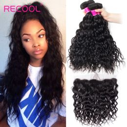 Closure Recool Water Wave Bundles With Lace Frontal Remy Wet And Wavy Human Hair Bundles With Ear To Ear Lace Frontal