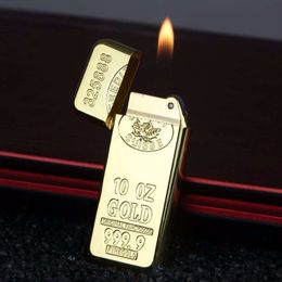 297 Gold Bar Shape Fire Lighter Creative Ultra-thin Mini Grinding Wheel Smoking Without Gas Lighter Cigarette