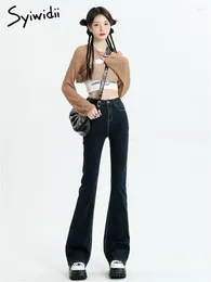 Women's Jeans Syiwidii Back Button Flare For Women 2024 Korean Fashion Vintage Streetwear Y2k High Waisted Wide Leg Denim Pants