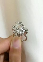 Lotus Shape Cage Ring Can Open Hold Pearl Crystal Gem Bead Adjustable Size Ring Mounting9150419