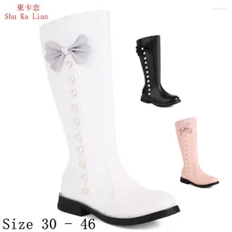 Boots Spring Autumn Women Knee High 2.5 CM Low Heel Shoes Thigh Woman Small Plus Size 30 - 46