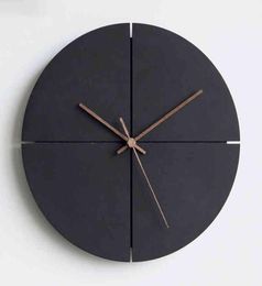 Wooden Wall Clock with Walnut Hands Silent Quartz Round Square Decorative Clock for Living Room Home Office Black H12302938963