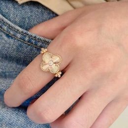 Designer's Original Clover Double sided Flower Red Agate Women's Ring 18k Rose Gold Lucky Jewellery Logo with Velvet Box