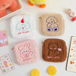 Cosmetic Bags Women Sanitary Napkin Bag Girls Korea Soft Cute Bear Dog Coin Purse Card Case Holder Flannel Storage Clutch