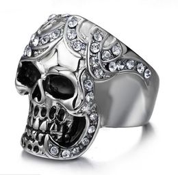 Skull Ring Men039s Vintage Gothic Stainless Steel Rings Skull Wings Motorcycle Biker Rings with CZ Size 812 4920183