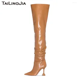 Boots Latest Elegant Women Pointed Toe Brown High Heel Thigh Boot Ladies Over The Knee Plus Size Party Evening Shoes