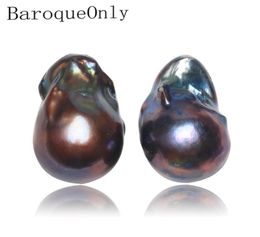 Baroqueonly large size natural freshwater black Baroque pearl earrings 925 sterling silver personalized gift EQB 2106248931930