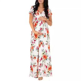 Maternity Dresses 2023 Womens Pregnant Short sleeved Floret Evening Long Skirt Photography Summer Wear Q240427