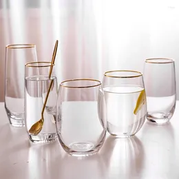 Wine Glasses Gold Rimmed Clear Crystal Glass Household Large Capacity Heat-resistant Water Round Milk Juice Beer Whiskey