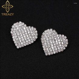 Stud Earrings TREAZY Elegant Big Full Rhinestone Heart Fashion Silver Colour Crystal Statement Wedding Women Jewellery