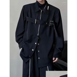 Men'S Jackets Mens Techwear Shirts Men Darkwear Hip Hop Blouses Punk Black Long Sleeve Button Up Male Zipper Harajuku Japanese Streetw Otp6D