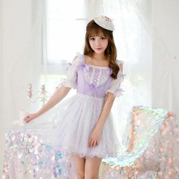 Party Dresses Princess Sweet Lolita Candy Rain Dress Strapless Chiffon Short Sleeved Lace Slim Pure Color C22AB7163