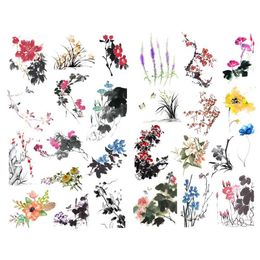 Tattoo Transfer 1 PCS Ink Painting Flowers Decor Cute Aesthetic Book Journal Stickers Scrapbooking Stationery Sticker Flakes Art Supplies 240427