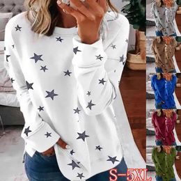 Women's T Shirts Star Print Spliced Large Top Long Sleeved T-shirt