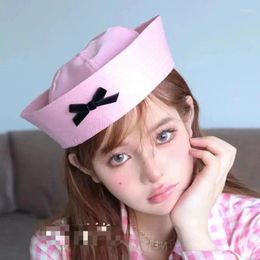 Berets Japanese Spring And Summer Bow Cute Sailor Hat Women Versatile Solid Color Sweet College Style Dome Beret Cap Gorras Para Mujer