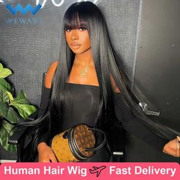 Synthetic Wigs 3x1 center cut lace wig straight human hair with bangs 100% Brazilian glueless all machine Q240427