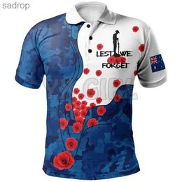 Men's T-Shirts 2024 ANZAC Mens Summer Shirt Lets Forget Australian Flag 3D Printed Short sleeved T-shirt Top CamissaXW