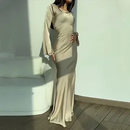 Casual Dresses Long Sleeve Women Dress Elegant Satin Maxi With Horn Sleeves For Prom Party Soft Breathable Evening Gown Tight