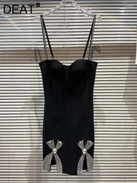 Casual Dresses Streetwear Female Bowknot Diamond Design Slim Elastic Suspended Dress For Women Sleeveless Black 2024 Spring 11XX5302