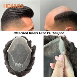 Toupees Toupees Bleached Knots Man Toupee Indian Remy Human Hair Swiss Lace PU Men's Capillary Prothesis Hair System Natural Hairline 130